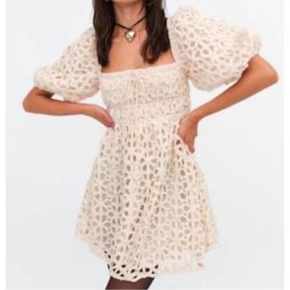 For Love And Lemons Dresses & Skirts - For Love And Lemons crochet Cream Puff Sleeve bridal cottagecore Mini Dress